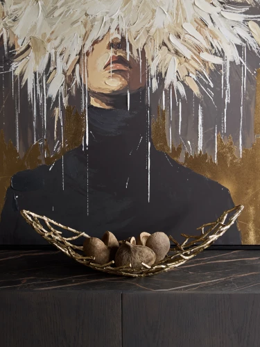 Złota patera dekoracyjna Sloane Gold 62 cm z aluminium