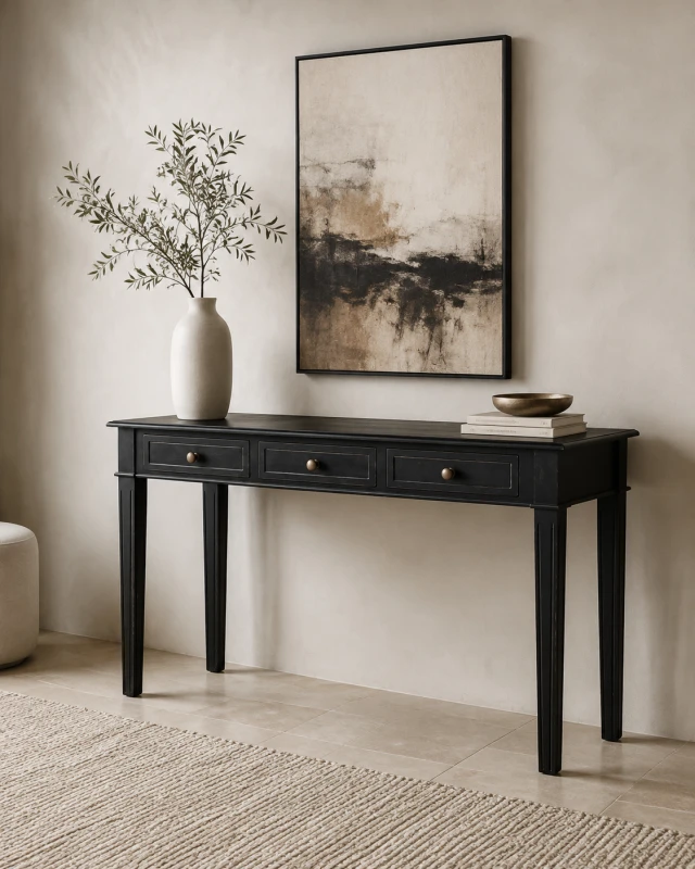 Czarna konsola Minor Black Subtle z trzema szufladami