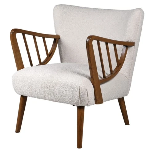 Fotel Lariat White 80 cm biała tkanina boucle 