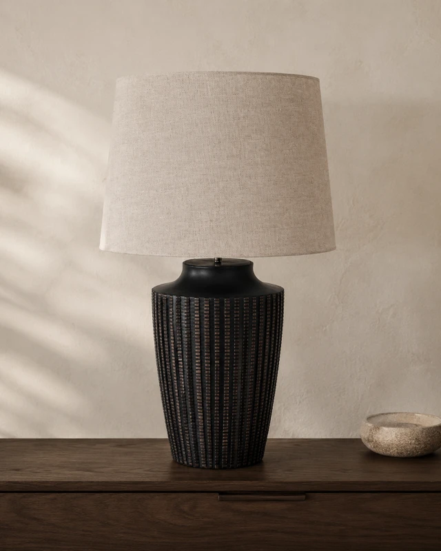 Lampa stołowa Junio 80 cm z kremowym lnianym abażurem