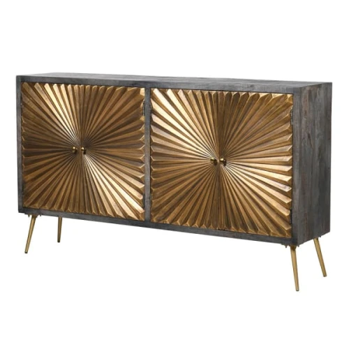Komoda Sunburst czterodrzwiowa 157 cm z mosiężnym wykończeniem