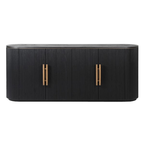 Czarna dębowa komoda Nero Ribbed z metalowymi uchwytami