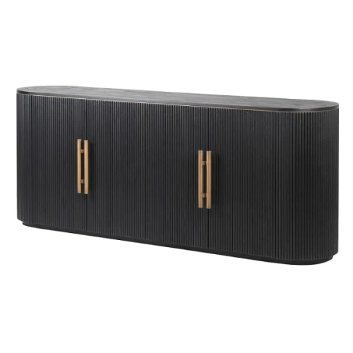 Czarna komoda ryflowana Nero Ribbed 200 cm z dębu