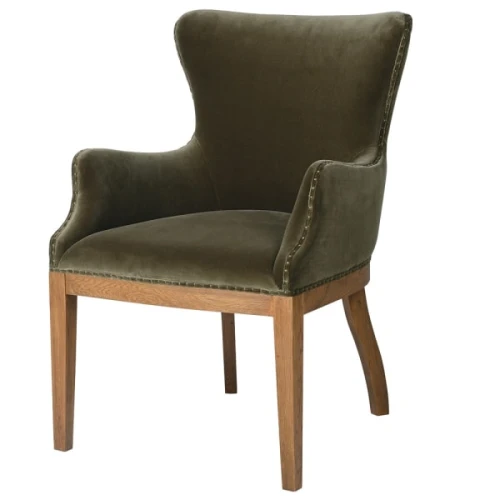 Krzesło z podłokietnikami Olive – oliwkowy velvet i dąb