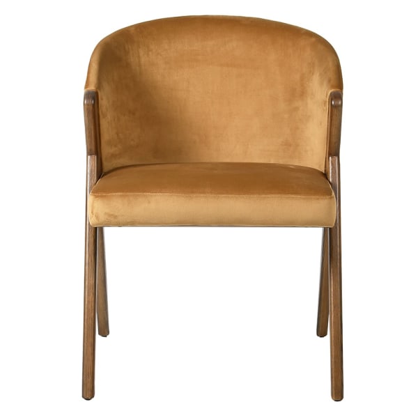 Krzesło z podłokietnikami Belgrave Gold velvet i drewno jesionowe