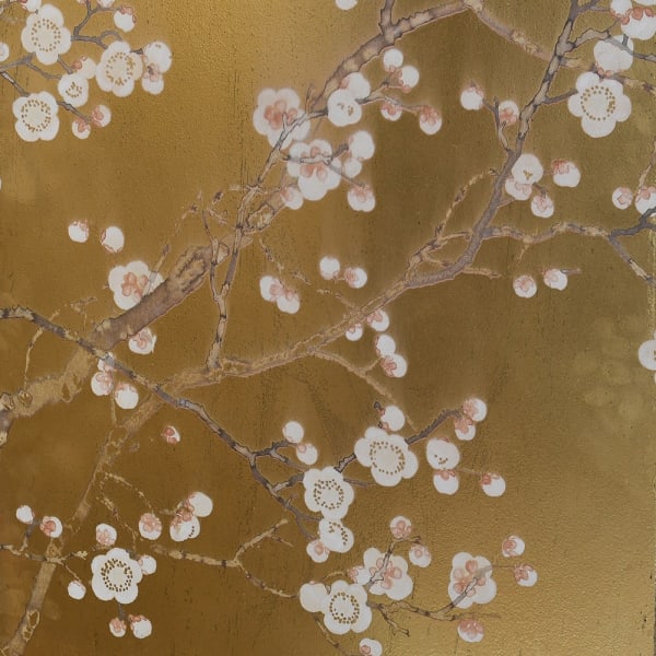 Parawan Golden Blossom 3-panelowy z motywem kwiatowym