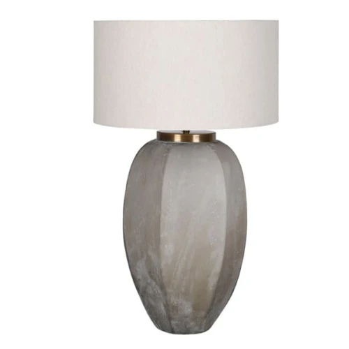 Lampa stołowa Potli z ręcznie ciętego szkła 96,5 cm – lniany abażur