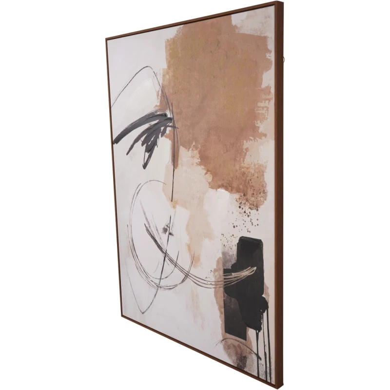 Obraz abstrakcyjny Finsbury 140 × 100 cm w beżu, brązie i czerni w drewnianej ramie