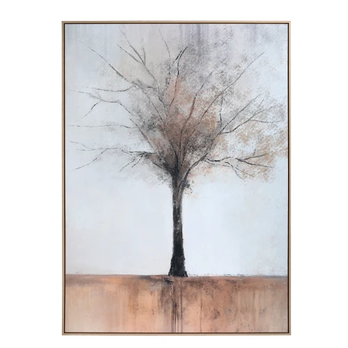 Obraz Stillroot 140 × 100 cm – drzewo w neutralnych tonach, jasna rama