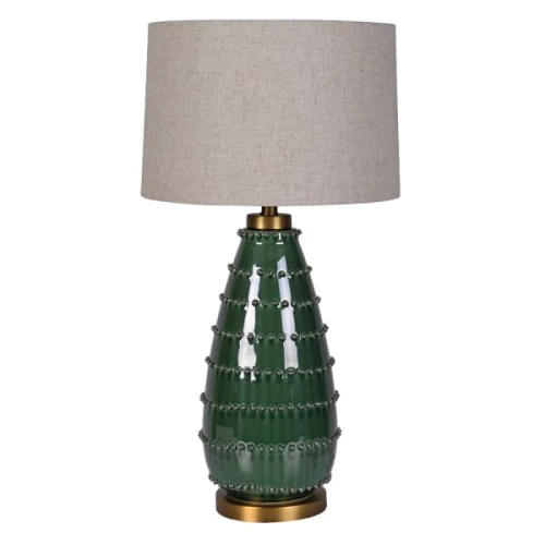Lampa stołowa Beaded Green 77 cm – zielone szkło i lniany abażur