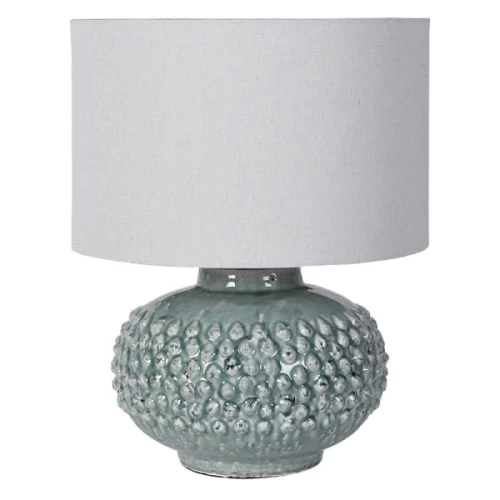 Lampa stołowa Glacier 53 cm – szkliwiona ceramika i lniany abażur