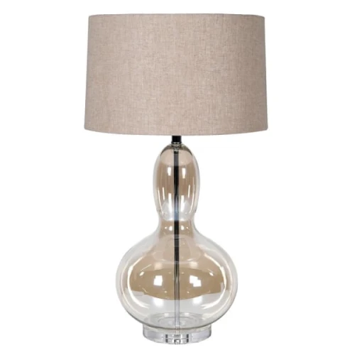 Lampa stołowa Langham 80 cm – bursztynowe szkło i lniany abażur