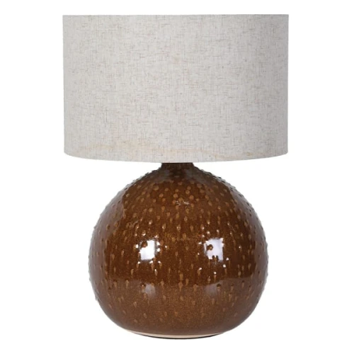 Lampa stołowa Bronze Bubble 63 cm – brązowa ceramika i lniany abażur
