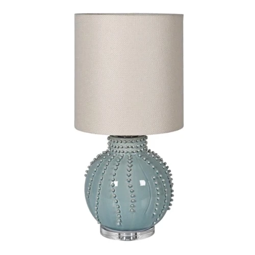 Lampa stołowa Regent Blue 73 cm – pastelowa ceramika i lniany abażur