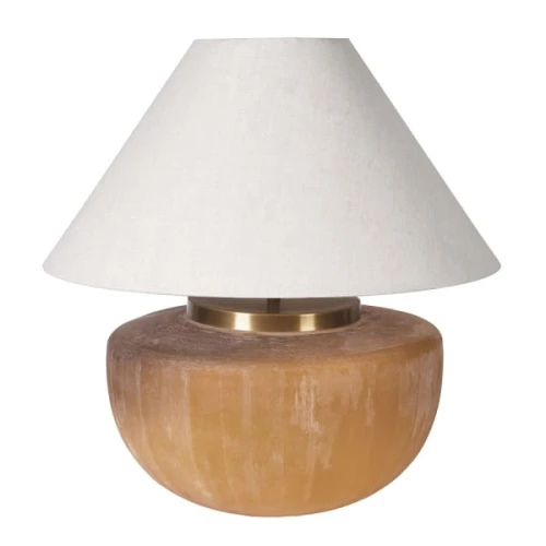 Lampa stołowa Apsley 68 cm – ręcznie zdobione szkło, mosiądz i len