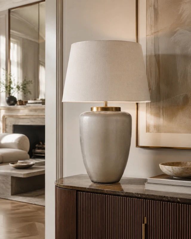 Wysoka lampa Fritzovia M na komodzie w aranżacji modern classic