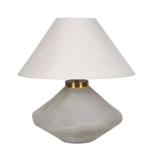 Lampa stołowa Potli S 70 cm – ręcznie cięte szkło, mosiądz i len