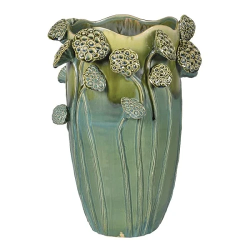 Wazon ceramiczny Lotus 51 cm – zielony wazon dekoracyjny z motywem lotosu