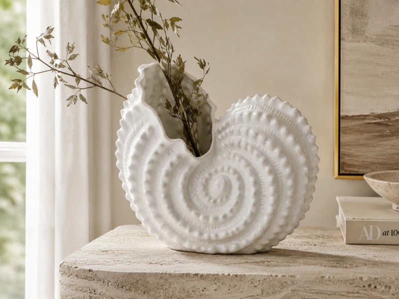 Wazon muszla White Shell 36 cm biała muszla ornament ceramika glazura