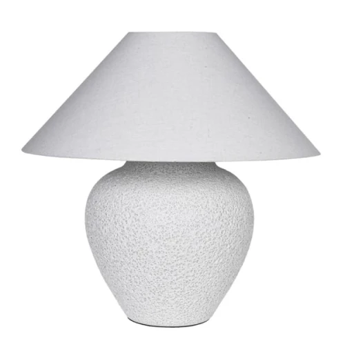 Lampa stołowa White Camden 46 cm – biała ceramika i lniany abażur