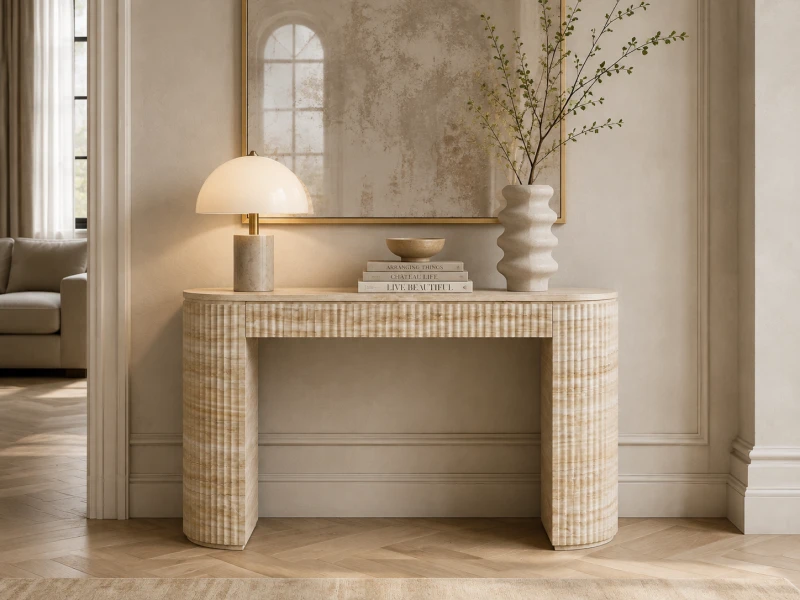Jasna konsola Hampstead 120 cm z efektem trawertynu