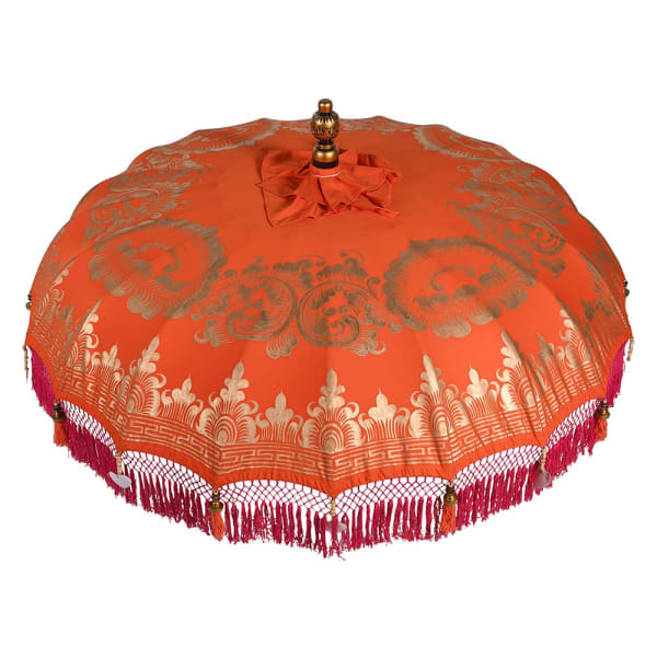 Ręcznie malowany orientalny parasol ogrodowy 180 cm z różową frędzlą