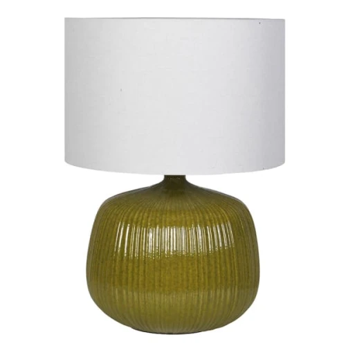 Duża lampa stołowa Marylebone Olive Large 70 cm z ceramiczną podstawą i lnianym abażurem