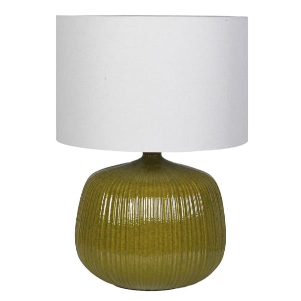 Zielona ceramiczna lampa stołowa Marylebone 70 cm z lnianym abażurem