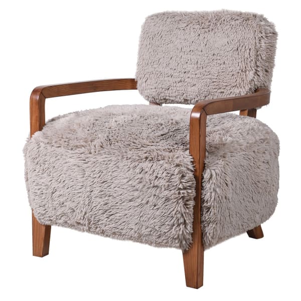 Fotel futrzany Hampstead 80 cm z ramą z drewna jesionowego