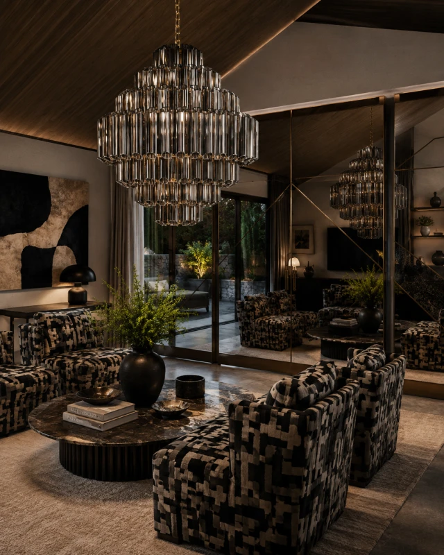 Black Glass Chandelier 82 cm