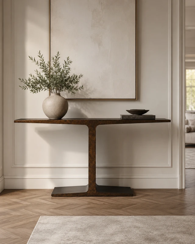 Konsola metalowa Chester Brown 160 cm w eleganckim salonie