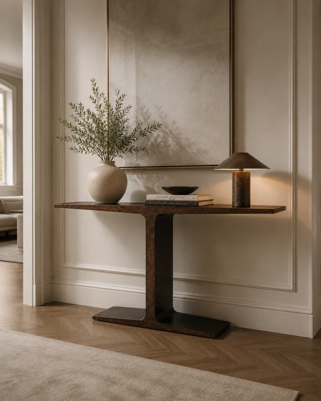 Konsola żelazna Chester Brown w jadalni modern classic