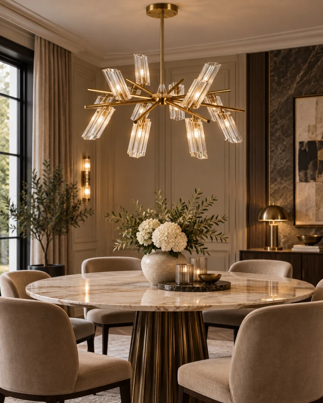 Żyrandol szklany Art Deco Aurelia Brass 80 cm – pełny widok