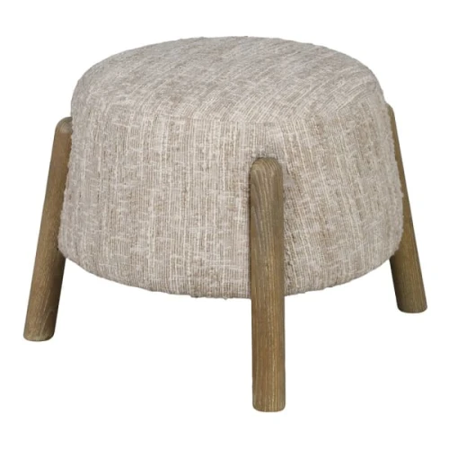Pufa Belsize Bouclé 65 cm – kremowa na drewnianych nóżkach