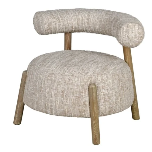 Fotel Belsize Bouclé 80 cm – kremowy z dębową konstrukcją
