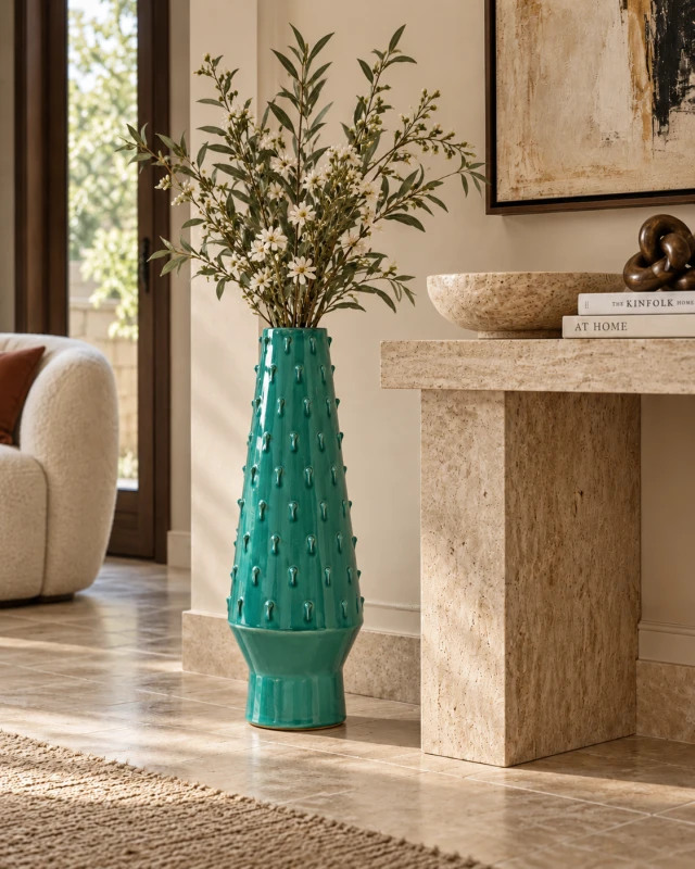 Turkusowy wazon Knightsbridge 70 cm w eleganckim salonie
