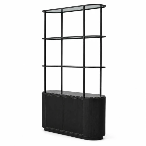 Regał Primrose Black 204 cm – czarny marmur i przydymione szkło
