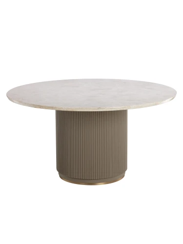 Stół jadalniany Sloane 150 cm – okrągły marmurowy blat, taupe i złoto