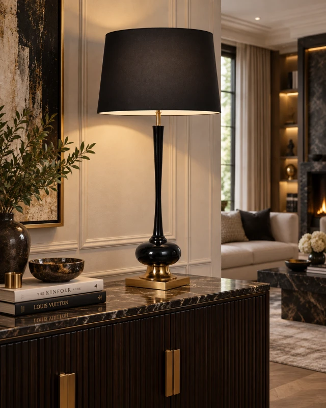 Lampa stołowa Luxury Black 106 cm – czarna ze złotymi detalami