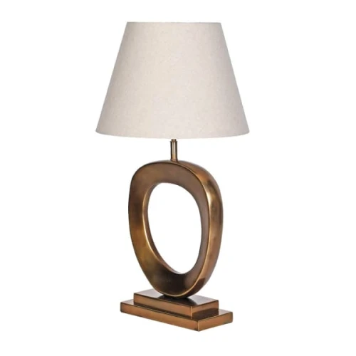 Lampa stołowa Richmond 83 cm – antyczne złoto i lniany abażur