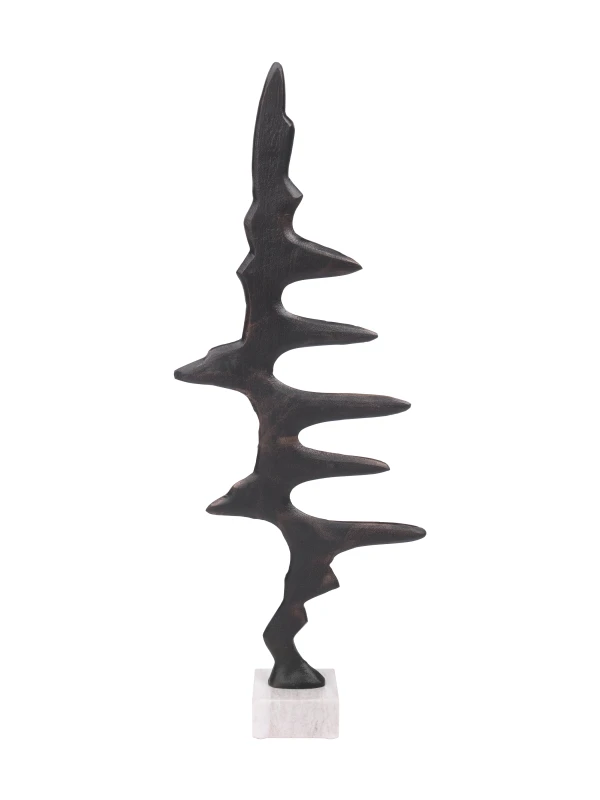 Abstrakcyjna rzeźba Pulse 68 cm z czarnego aluminium na marmurowej podstawie