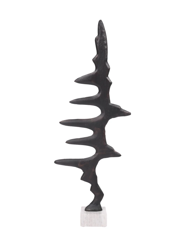 Abstrakcyjna rzeźba Pulse 68 cm z czarnego aluminium na marmurowej podstawie