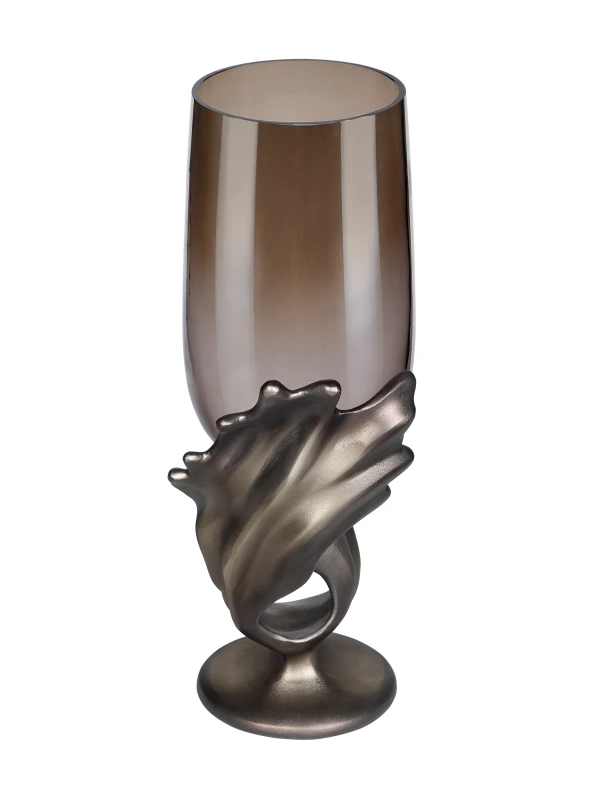 Świecznik Chiswick 44 cm ze szkła dymionego i brązowego aluminium