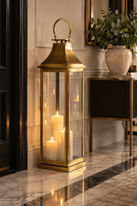 Duży Lampion Sloane Brass 115 cm stal szklany lampion złoty