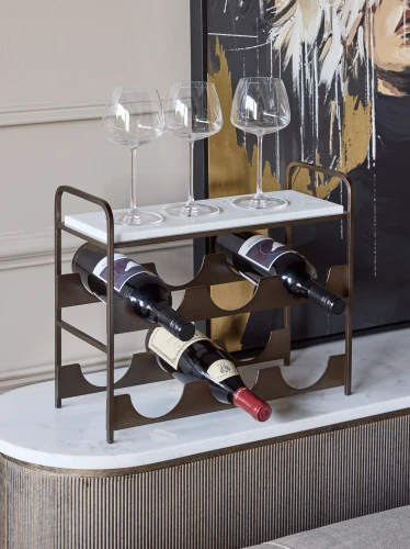 Stojak na wino Primrose Marble 6 butelek – marmur i Smoke Gold