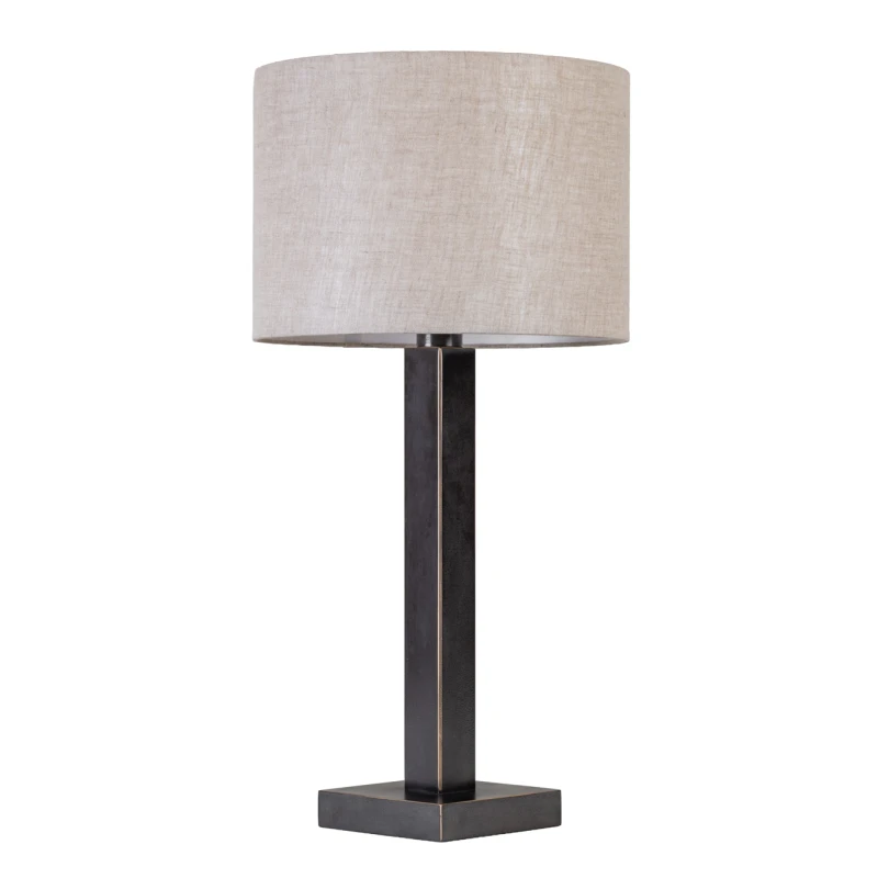 Czarna lampa stołowa Linton Simple z tkaninowym abażurem