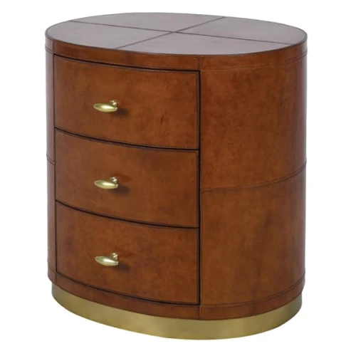 Komoda skórzana Chester 67 cm – 3 szuflady, brązowa