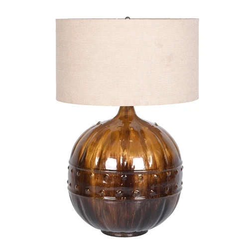 Lampa stołowa Amberley 70 cm – bursztynowa z lnianym abażurem