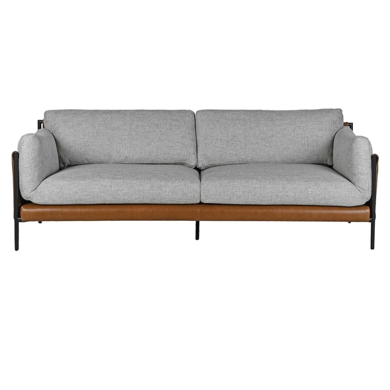 Sofa London z szarą tapicerką i brązowymi detalami