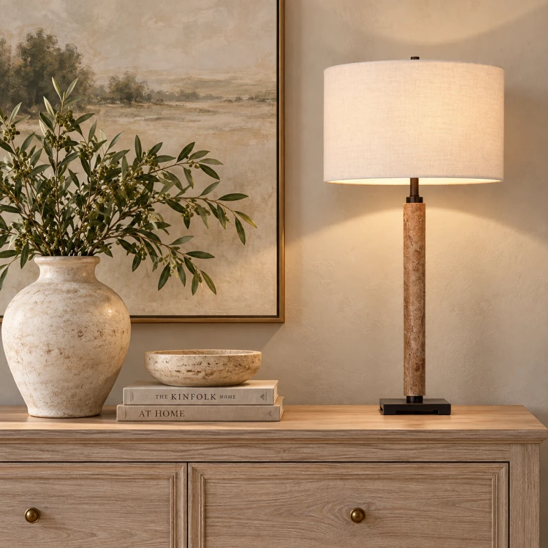 Lampa stołowa Bromley 84 cm z brązową marmurową podstawą
